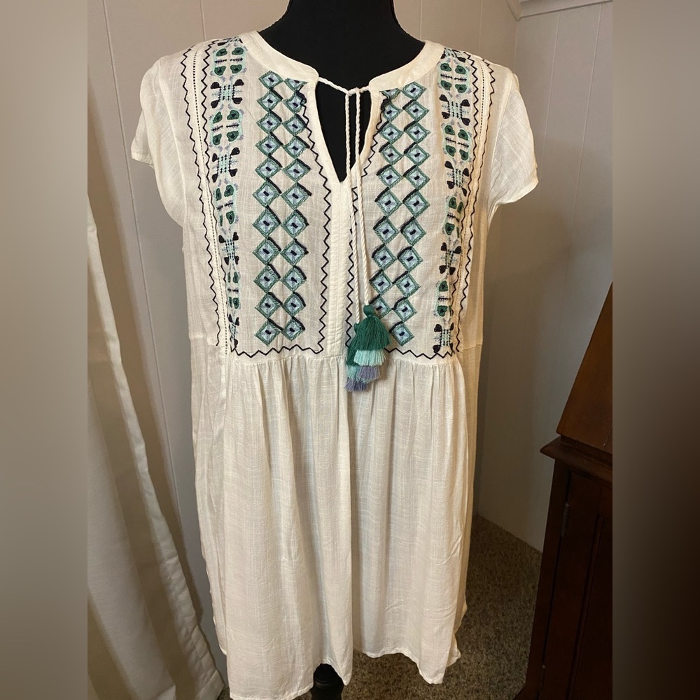 J. Jill short-sleeved embroidered peasant blouse with tassels